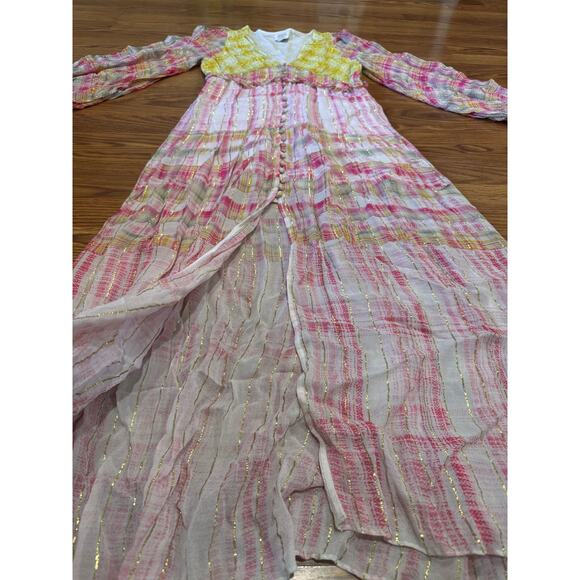 HEMANT & NANDITA multicolor viscose Plunging Long Peasant Dress size M - Picture 12 of 16